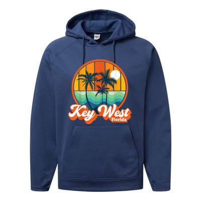 Vintage Key West Florida Keys Retro 70s Beach Vacation Performance Fleece Hoodie