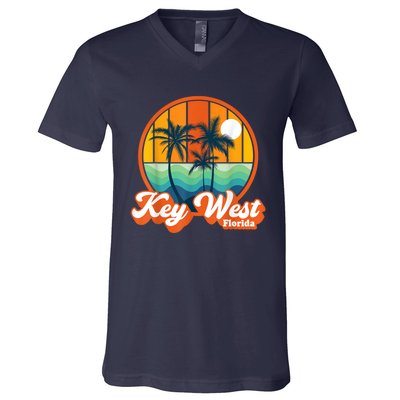 Vintage Key West Florida Keys Retro 70s Beach Vacation V-Neck T-Shirt