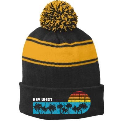 Vintage Key West Florida Keys Vacation Souvenir Stripe Pom Pom Beanie