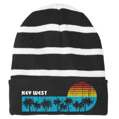 Vintage Key West Florida Keys Vacation Souvenir Striped Beanie with Solid Band