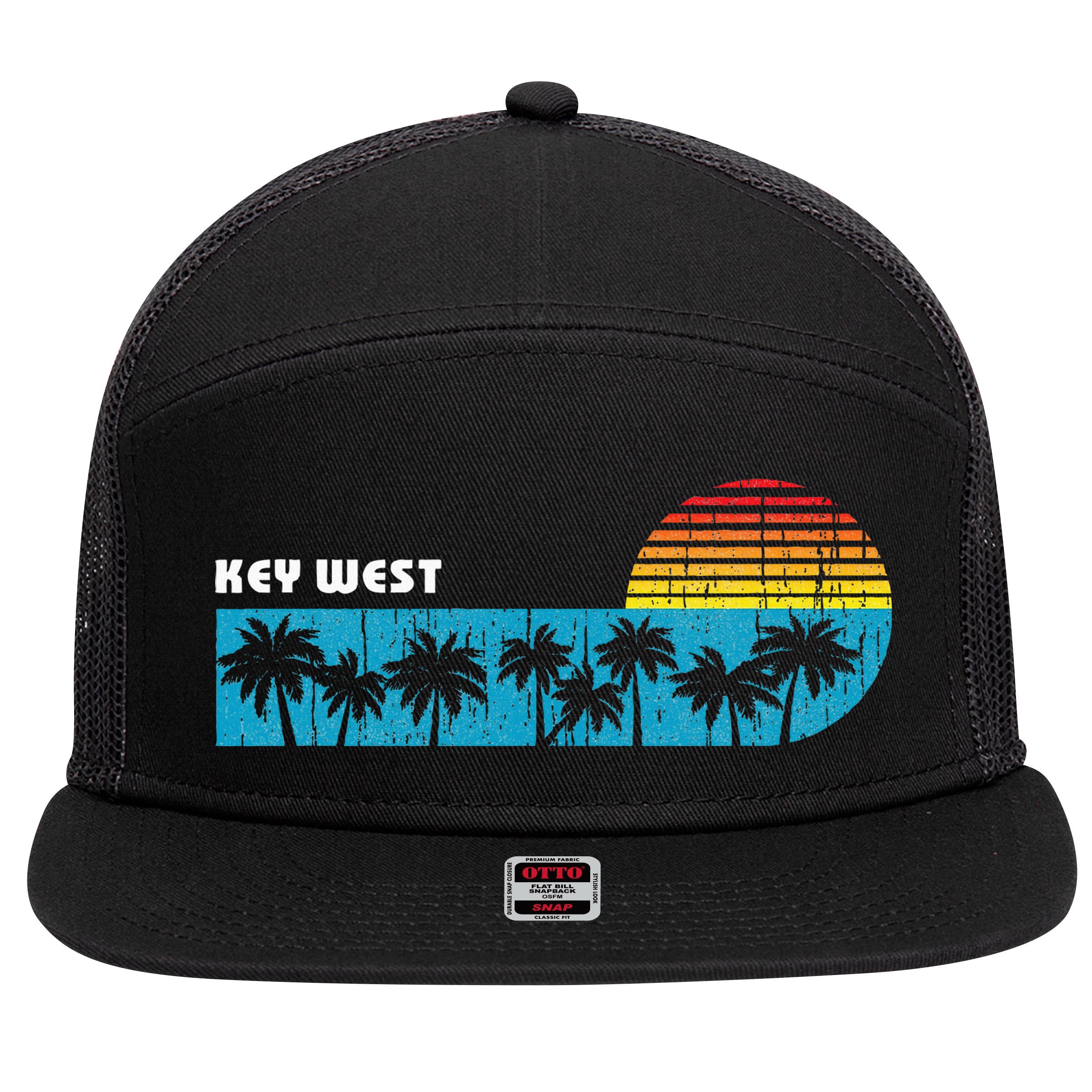 Vintage Key West Florida Keys Vacation Souvenir 7 Panel Mesh Trucker Snapback Hat
