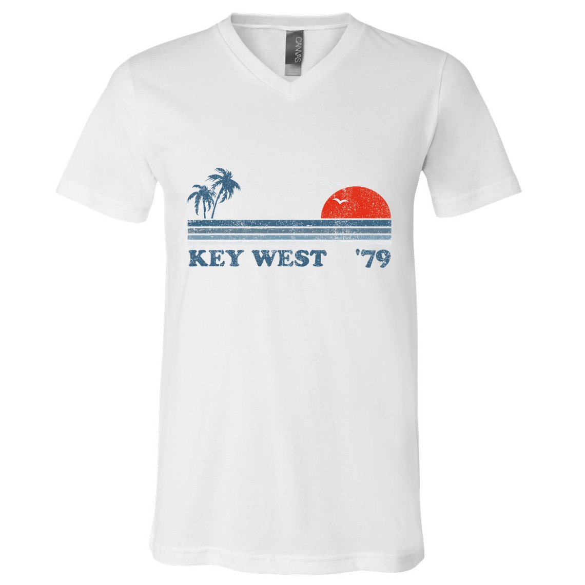 Vintage Key West Florida Beach Retro Sunset Keys 70S Gift V-Neck T-Shirt