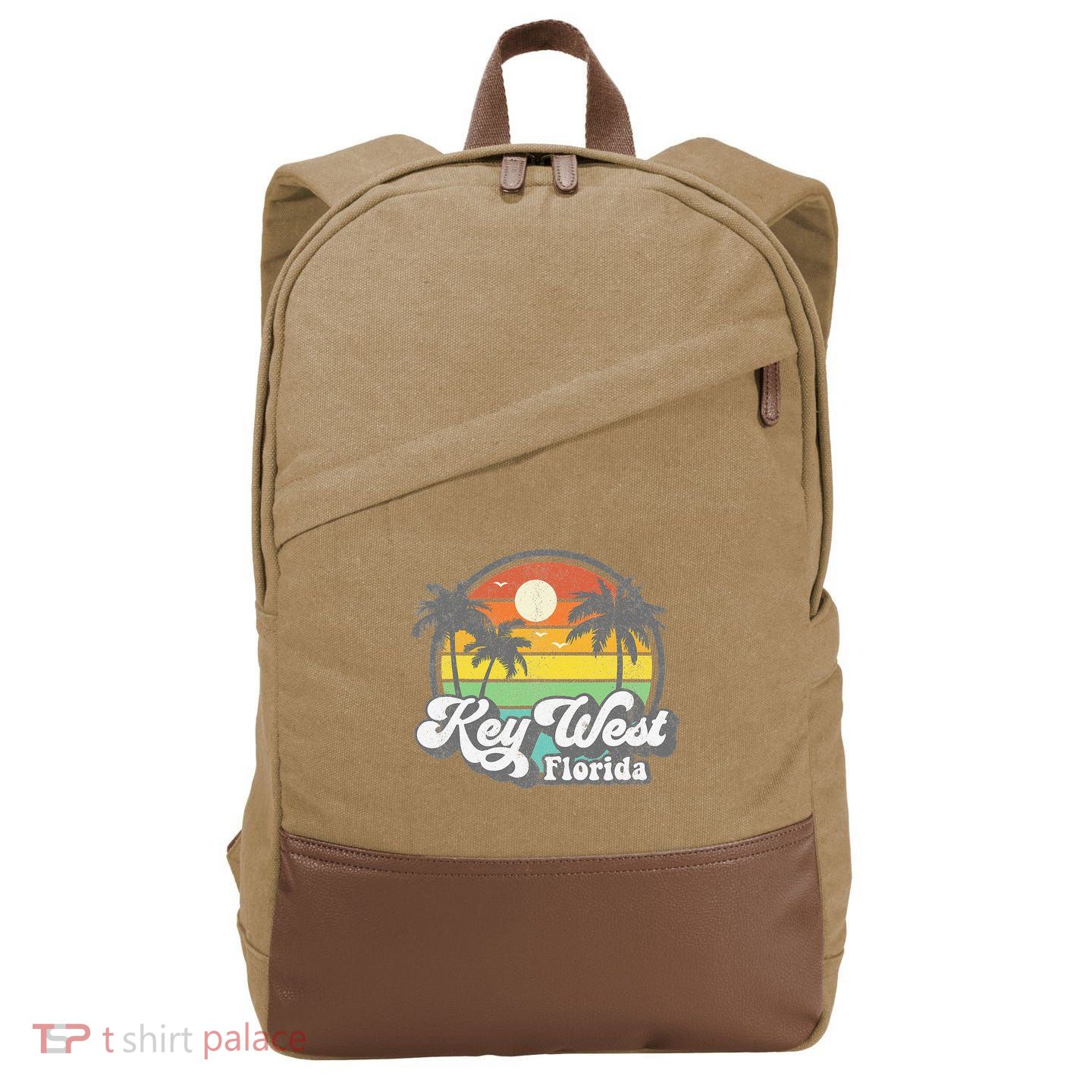 Vintage Key West Florida Keys Retro 70's Beach Vacation Gift Cotton Canvas Backpack