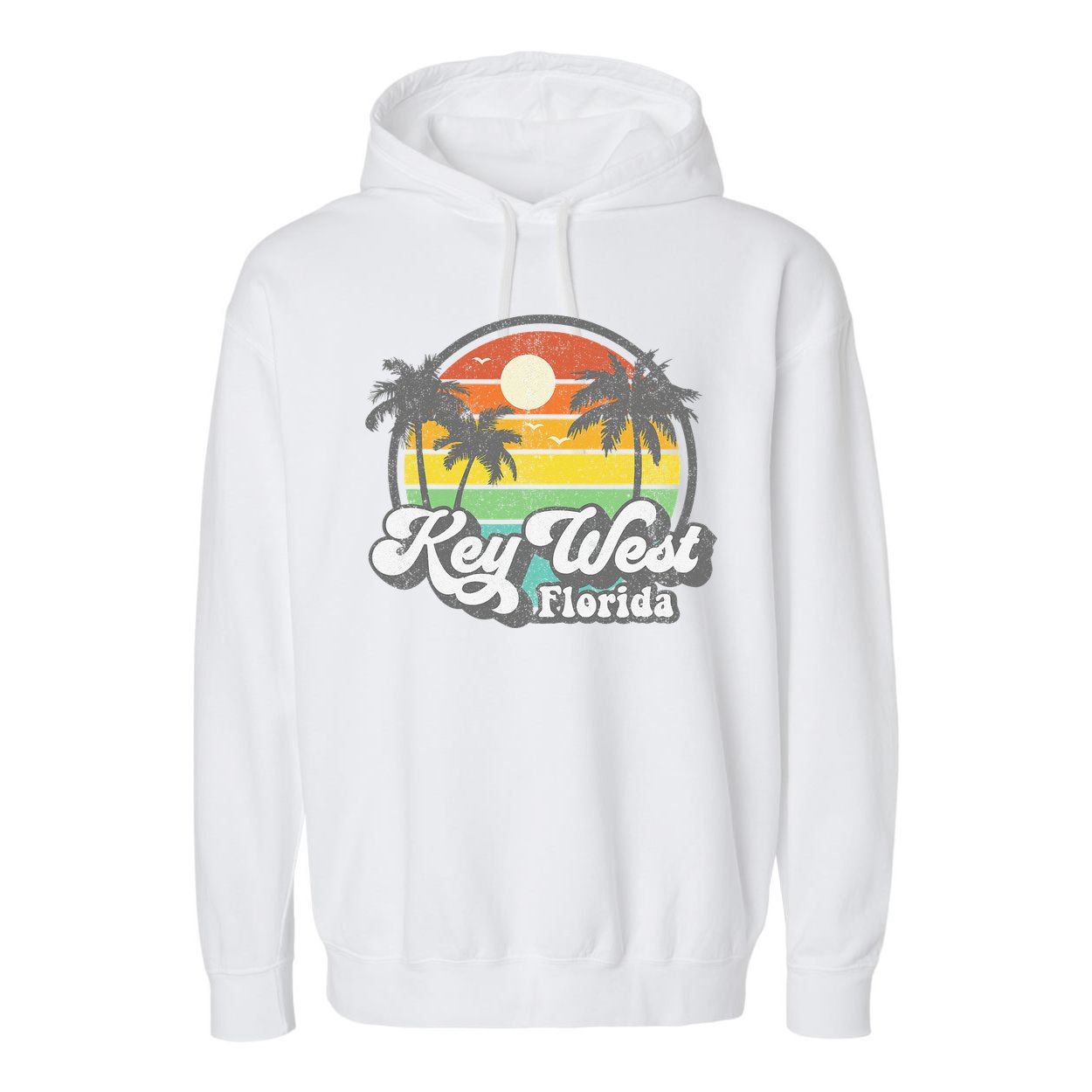 Vintage Key West Florida Keys Retro 70's Beach Vacation Gift Garment-Dyed Fleece Hoodie