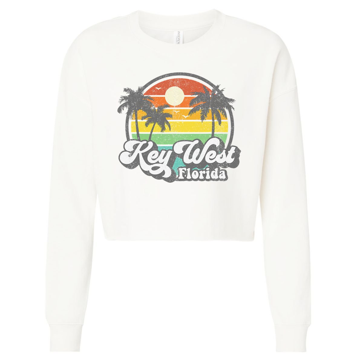 Vintage Key West Florida Keys Retro 70's Beach Vacation Gift Cropped Pullover Crew