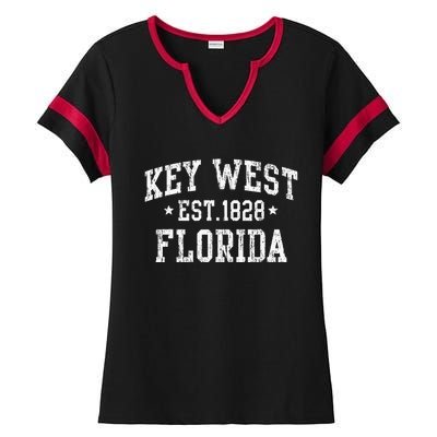 Vintage Key West Florida Keys Retro Distressed Varsity Ladies Halftime Notch Neck Tee