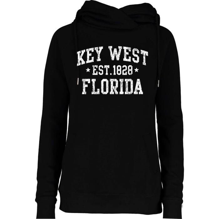 Vintage Key West Florida Keys Retro Distressed Varsity Womens Funnel Neck Pullover Hood