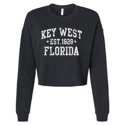 Vintage Key West Florida Keys Retro Distressed Varsity Cropped Pullover Crew