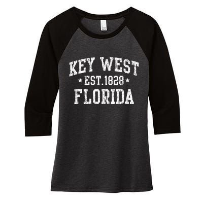 Vintage Key West Florida Keys Retro Distressed Varsity Women's Tri-Blend 3/4-Sleeve Raglan Shirt