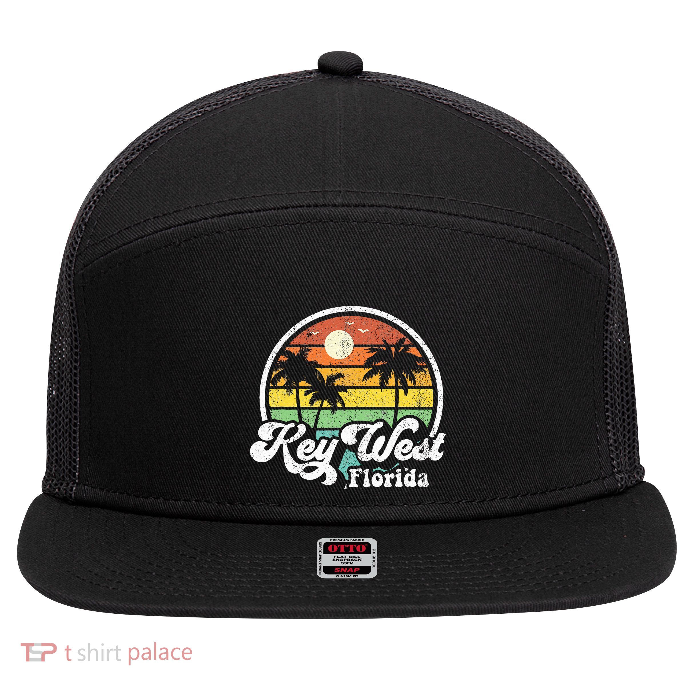 Vintage Key West Florida Keys Retro 70S Beach 7 Panel Mesh Trucker Snapback Hat