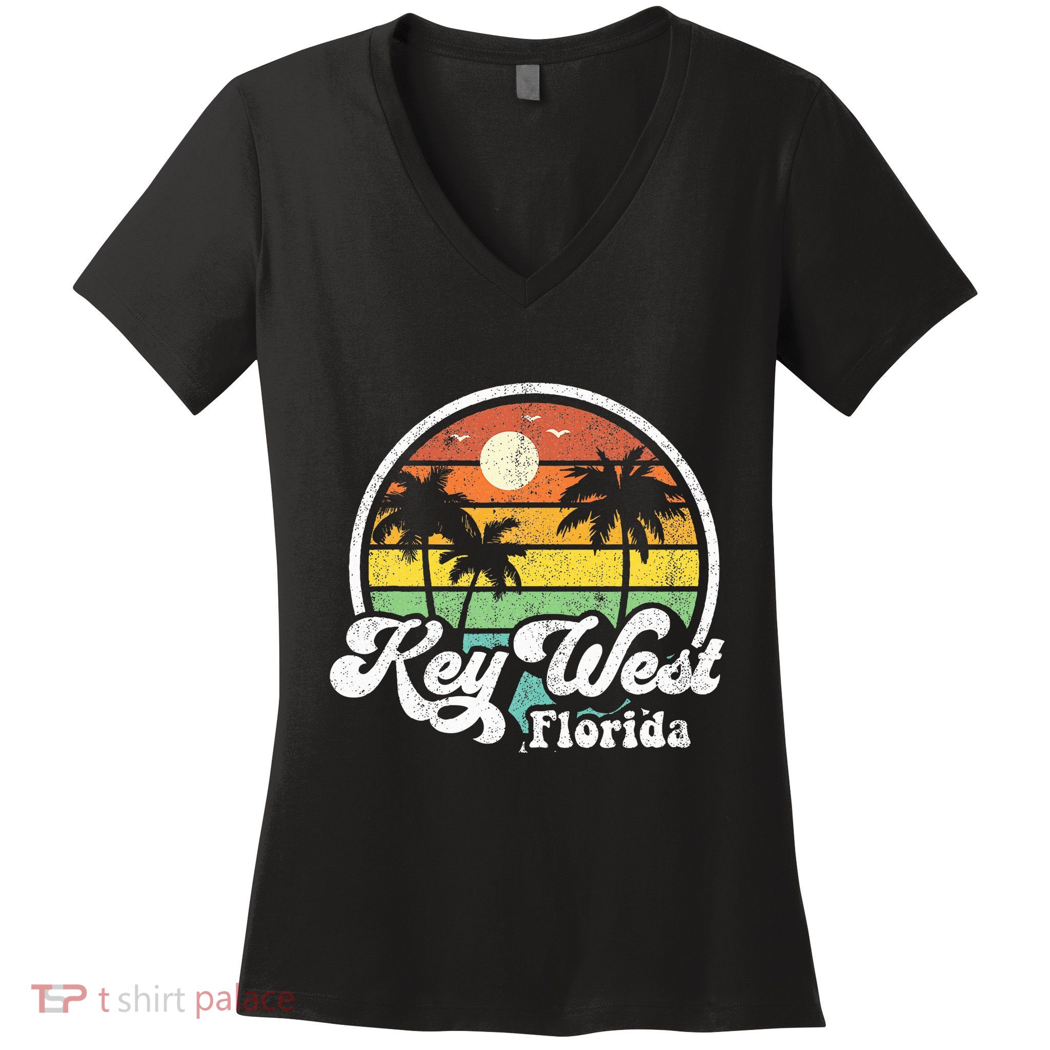 Vintage Key West Florida Keys Retro 70S Beach Women's V-Neck T-Shirt