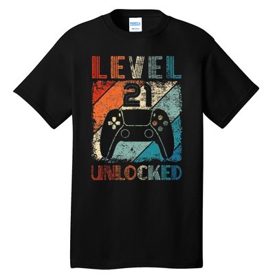 Vintage Level 21 Unlocked Video Gamer 21st Birthday Tall T-Shirt