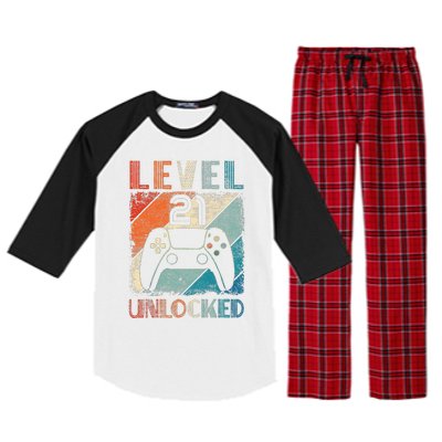 Vintage Level 21 Unlocked Video Gamer 21st Birthday Raglan Sleeve Pajama Set