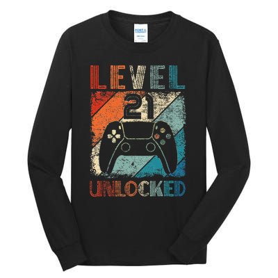 Vintage Level 21 Unlocked Video Gamer 21st Birthday Tall Long Sleeve T-Shirt