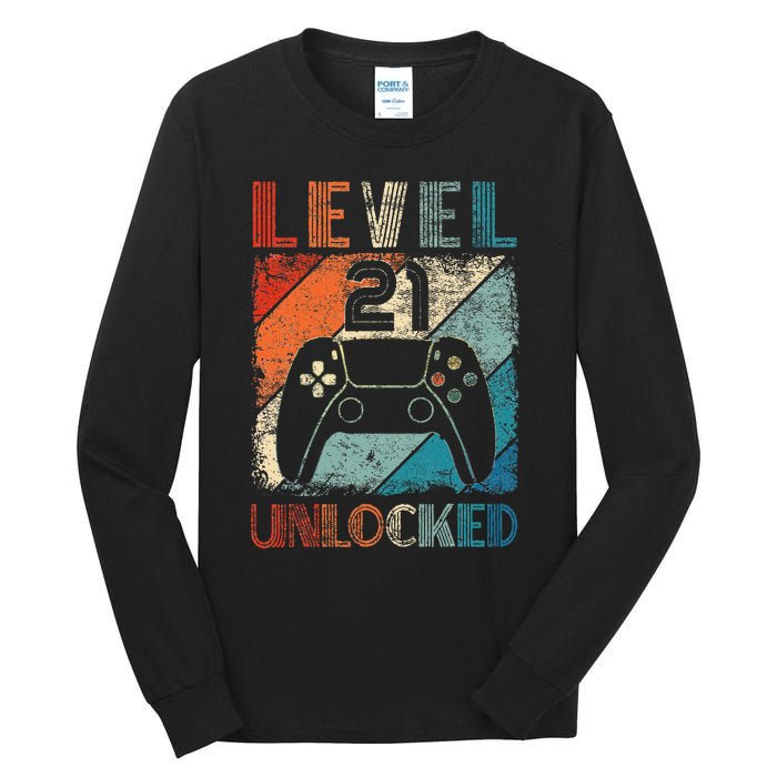 Vintage Level 21 Unlocked Video Gamer 21st Birthday Tall Long Sleeve T-Shirt