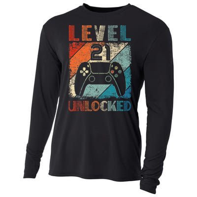 Vintage Level 21 Unlocked Video Gamer 21st Birthday Cooling Performance Long Sleeve Crew