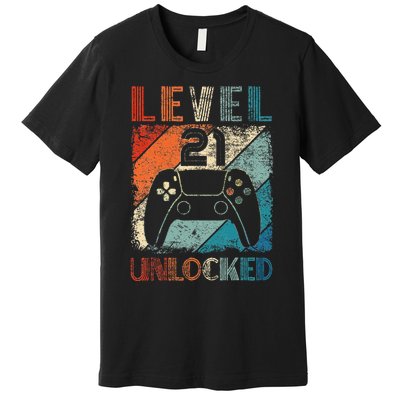 Vintage Level 21 Unlocked Video Gamer 21st Birthday Premium T-Shirt