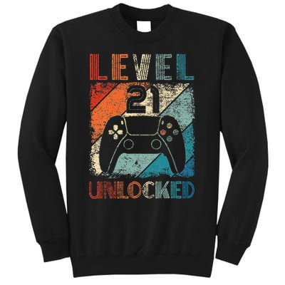 Vintage Level 21 Unlocked Video Gamer 21st Birthday Tall Sweatshirt