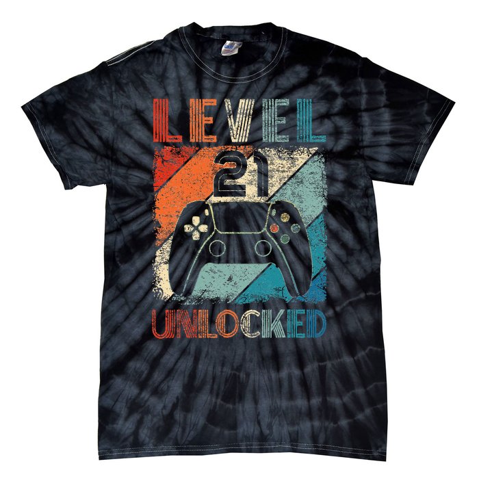 Vintage Level 21 Unlocked Video Gamer 21st Birthday Tie-Dye T-Shirt