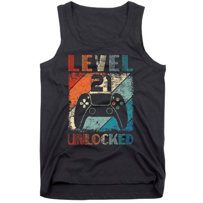 Vintage Level 21 Unlocked Video Gamer 21st Birthday Tank Top