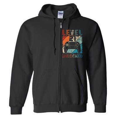 Vintage Level 21 Unlocked Video Gamer 21st Birthday Full Zip Hoodie