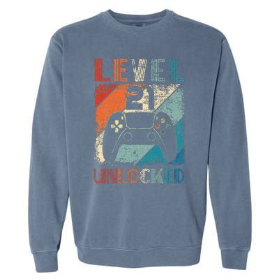 Vintage Level 21 Unlocked Video Gamer 21st Birthday Garment-Dyed Sweatshirt