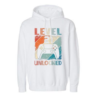 Vintage Level 21 Unlocked Video Gamer 21st Birthday Garment-Dyed Fleece Hoodie