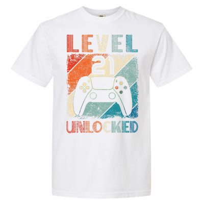 Vintage Level 21 Unlocked Video Gamer 21st Birthday Garment-Dyed Heavyweight T-Shirt