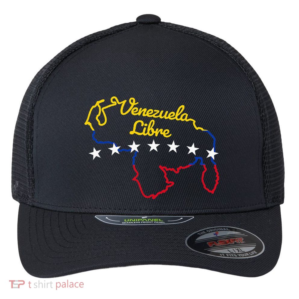 Venezuela Libre 7 Stars Flag Venezuelan Map Souvenir Flexfit Unipanel Trucker Cap