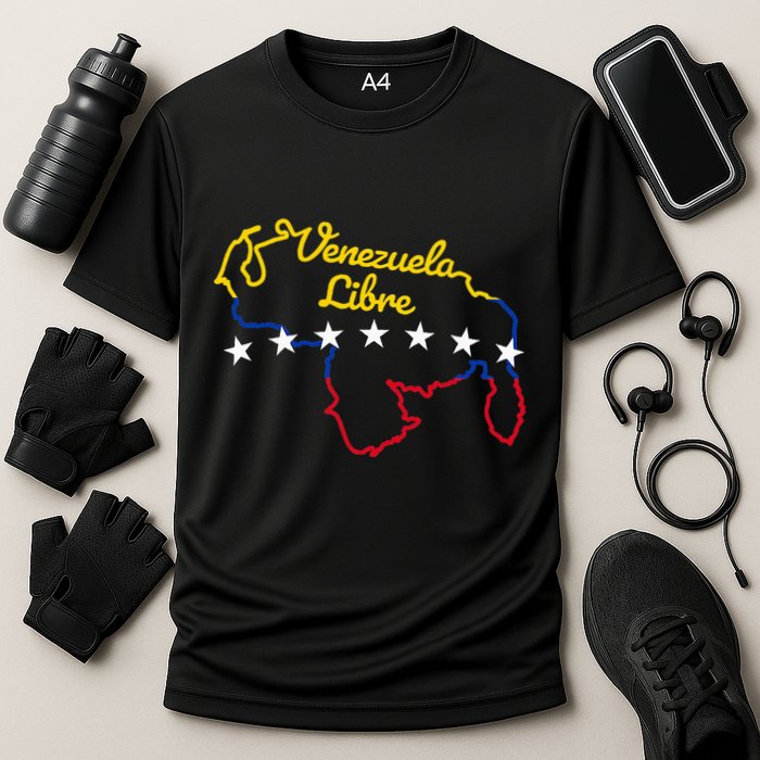 Venezuela Libre 7 Stars Flag Venezuelan Map Souvenir Cooling Performance Crew T-Shirt