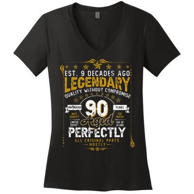 Vintage Legendary 90 Years Old Aged Perfectly 90th Birtday Women's V-Neck T-Shirt