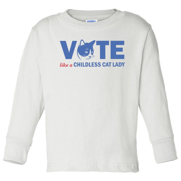 Vote Like A Childless Cat Lady Funny Voting Kamala Toddler Long Sleeve Shirt