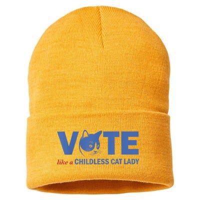 Vote Like A Childless Cat Lady Funny Voting Kamala Sustainable Knit Beanie