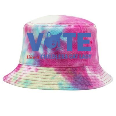 Vote Like A Childless Cat Lady Funny Voting Kamala Tie-Dyed Bucket Hat