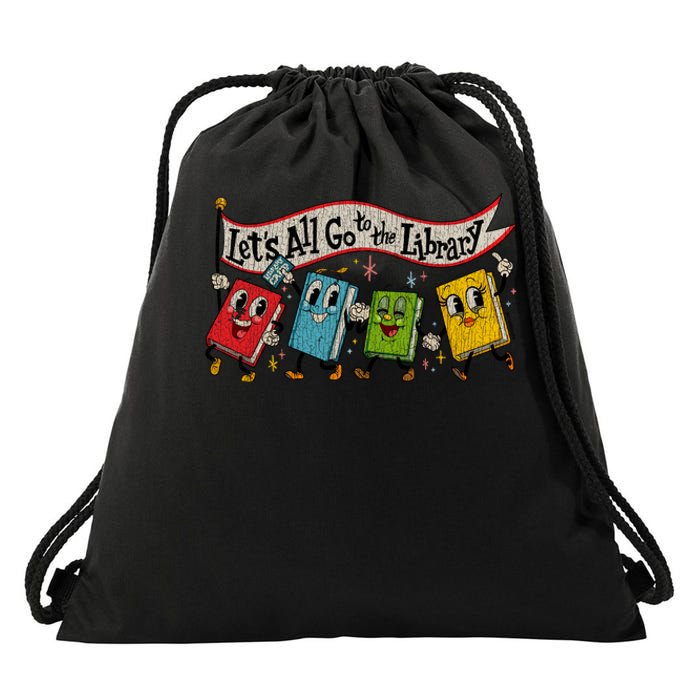 Vintage LetS All Go To The Library Drawstring Bag