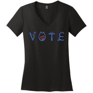 Vote Like A Childless Cat Lady Funny Voting Election 2024 Women's V-Neck T-Shirt