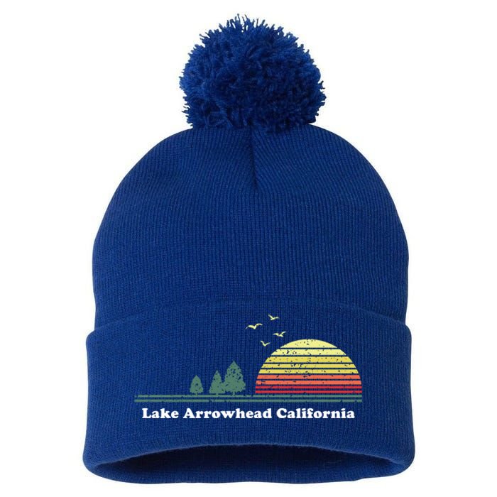 Vintage Lake Arrowhead California Sunset Souvenir Print Funny Gift Pom Pom 12in Knit Beanie