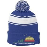 Vintage Lake Arrowhead California Sunset Souvenir Print Funny Gift Stripe Pom Pom Beanie