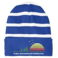 Vintage Lake Arrowhead California Sunset Souvenir Print Funny Gift Striped Beanie with Solid Band