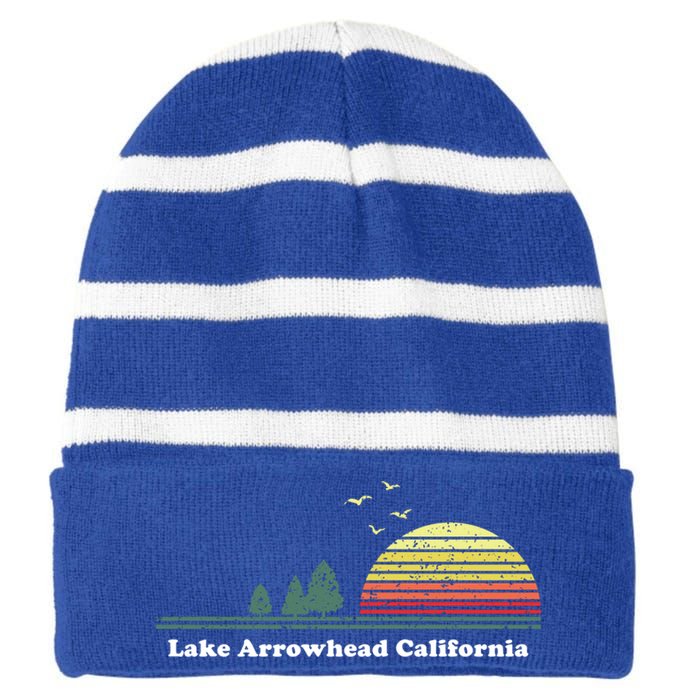 Vintage Lake Arrowhead California Sunset Souvenir Print Funny Gift Striped Beanie with Solid Band