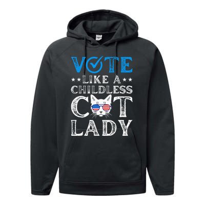 Vote Like A Childless Cat Lady Performance Fleece Hoodie