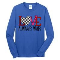 Valentine Love Always Wins Checker Flag Heart Gift Tall Long Sleeve T-Shirt