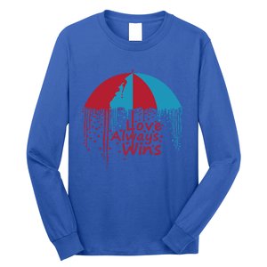 Valentine Love Always Wins Raining Hearts Dripping Umbrella Gift Long Sleeve Shirt