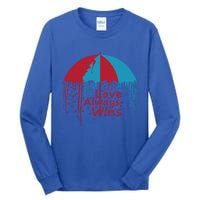 Valentine Love Always Wins Raining Hearts Dripping Umbrella Gift Tall Long Sleeve T-Shirt