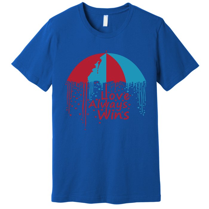 Valentine Love Always Wins Raining Hearts Dripping Umbrella Gift Premium T-Shirt