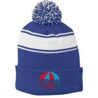 Valentine Love Always Wins Raining Hearts Dripping Umbrella Gift Stripe Pom Pom Beanie