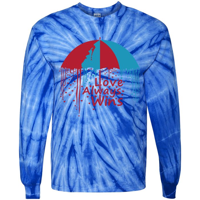 Valentine Love Always Wins Raining Hearts Dripping Umbrella Gift Tie-Dye Long Sleeve Shirt