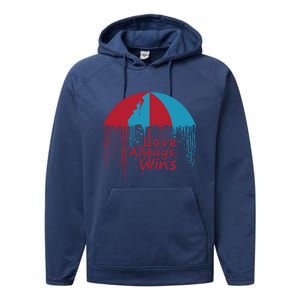 Valentine Love Always Wins Raining Hearts Dripping Umbrella Gift Performance Fleece Hoodie