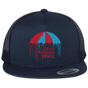 Valentine Love Always Wins Raining Hearts Dripping Umbrella Gift Flat Bill Trucker Hat