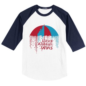 Valentine Love Always Wins Raining Hearts Dripping Umbrella Gift Baseball Sleeve Shirt